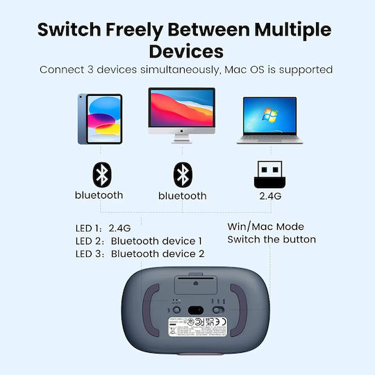 Ugreen Fun+ MU102 Безжичен Ергономичен Bluetooth Мишка Син
