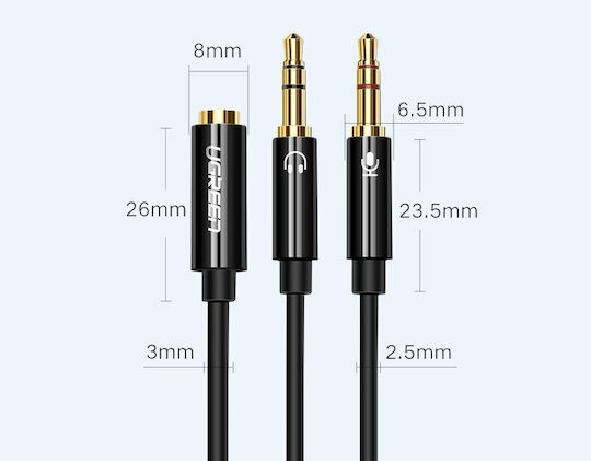 Ugreen 3.5mm Jack Audio Cable 3.5mm Female - 2x 3.5mm Male Black 0.28m 20899