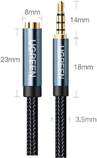 Ugreen TRRS 3.5mm Male - 3.5mm Female Audio Cable Black 1m with Gold Plated Terminals 40673