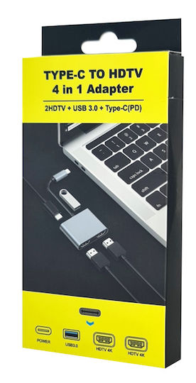 Powertech USB-C Docking Station mit HDMI 4K und Verbindung 2 Monitore Gray (CAB-UC083)