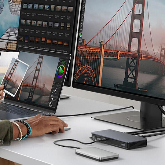 Ugreen CM615 USB-C Docking Station με HDMI/DisplayPort 4K PD Ethernet και σύνδεση 2 Οθονών Μαύρο