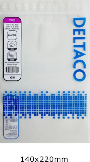 Deltaco USB-C / USB-A Docking Station με 4K PD Ethernet και σύνδεση 2 Οθονών Μαύρο (USBC-2HDMI)