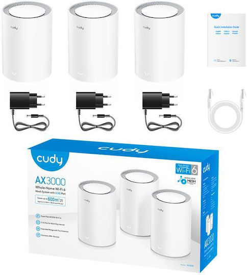 Cudy M3000 v1 WiFi Mesh Network Access Point Wi‑Fi 6 Dual Band (2.4 & 5GHz) σε Τριπλό Kit Μαύρο
