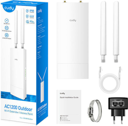 Cudy RE1200 Outdoor Access Point με Mesh Wi‑Fi 5 Dual Band (2.4 & 5GHz) Μονό Kit Λευκό