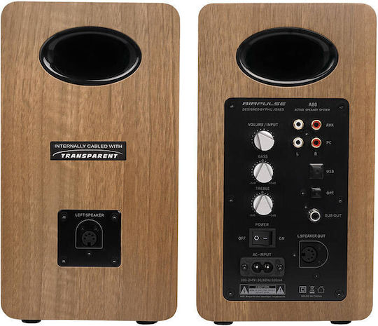 Airpulse A80 Αυτοενισχυόμενα Ηχεία με Bluetooth 100W (Ζεύγος) Καφέ