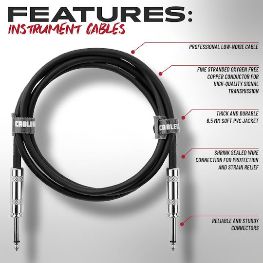 Gator Kabel 6,3mm Stecker - 6,3mm Stecker 3m Schwarz (GCWB-INS-10)