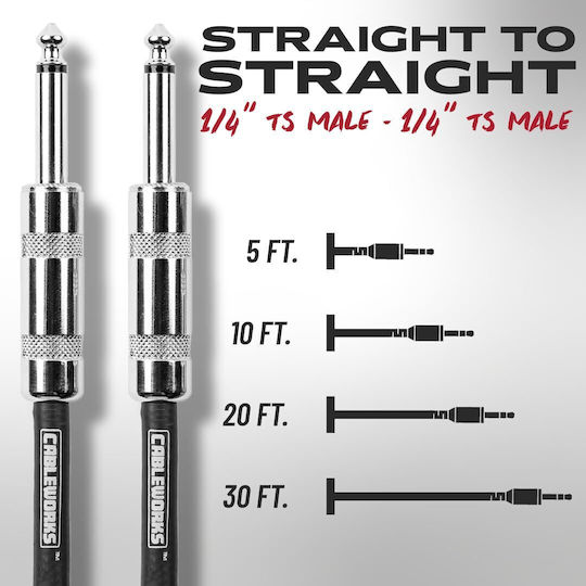 Gator Kabel 6,3mm Stecker - 6,3mm Stecker 3m Schwarz (GCWB-INS-10)
