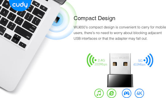 Cudy WU650 USB Netzwerkadapter mit Drahtloser Wi-Fi Verbindung 650Mbps (Netzwerkversion v1)