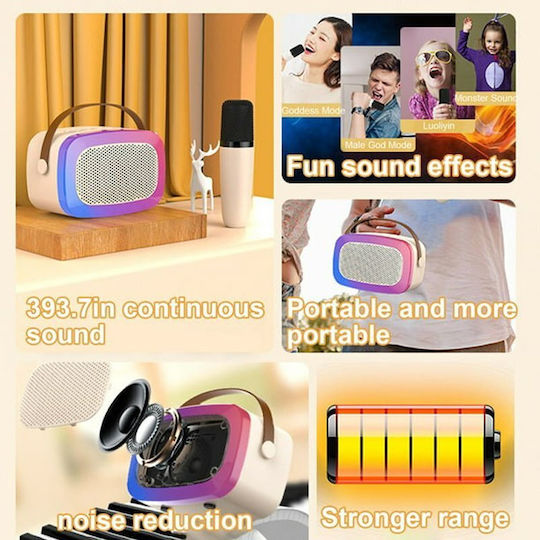 Artifact Ηχείο Karaoke με Ασύρματο Μικρόφωνο και Εφέ Φωτισμού V66 69114 Ροζ
