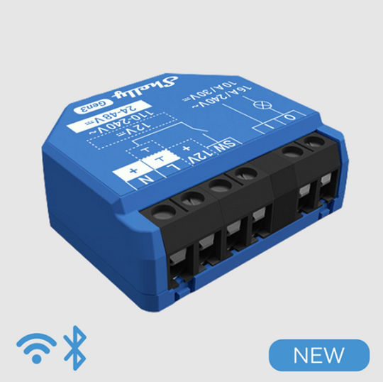 Shelly Gen3 Smart Switch 1 Channel Wi-Fi Bluetooth & RF 16A (With Neutral)