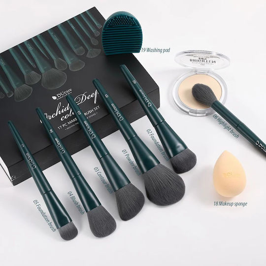 DUcare Professional Set with Make Up Brushes and Sponges for Powder Dark 19 Pieces