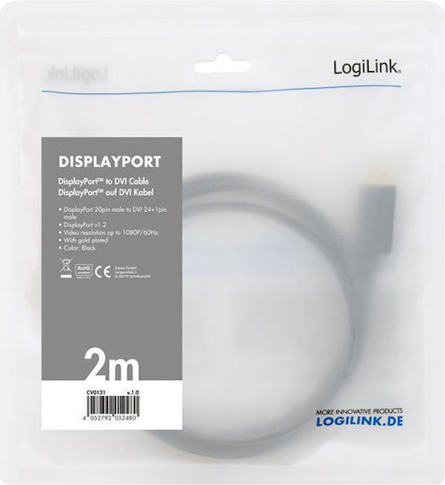 LogiLink 5m DVI-D male to DisplayPort male Cable Black (CV0133)