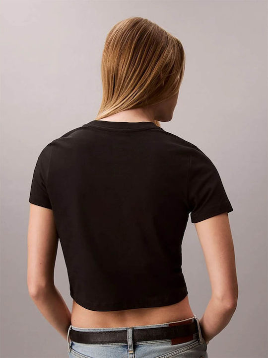 Calvin Klein Crop Top Damă Crop Bumbac Mâneci Scurte Negru