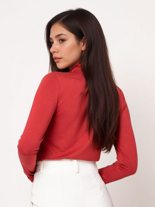 Women's Blouse Turtleneck Red