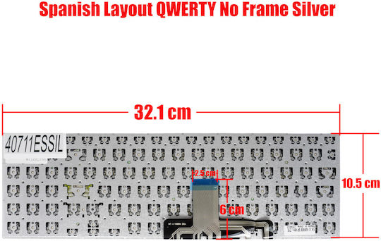 Испанска Клавиатура За Лаптоп Asus Vivobook X521 X521ea Eq X521f X521fl X521ua X521ia X521eq X521fa X521jq X521fa-s533fa S15 S533ia S533eq S533f S533fa E510ma L510ma Es Без Рамка Сребриста Код 40711essil