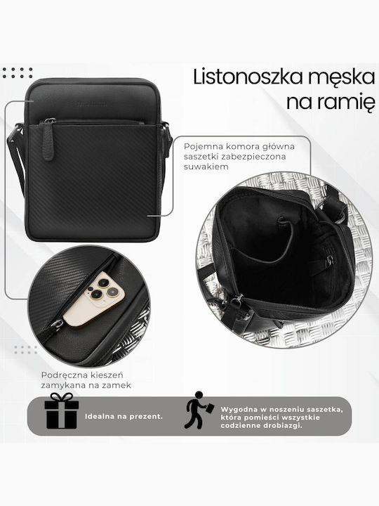 Δερμάτινη Ανδρική Τσάντα Ώμου / Χιαστί Μαύρη