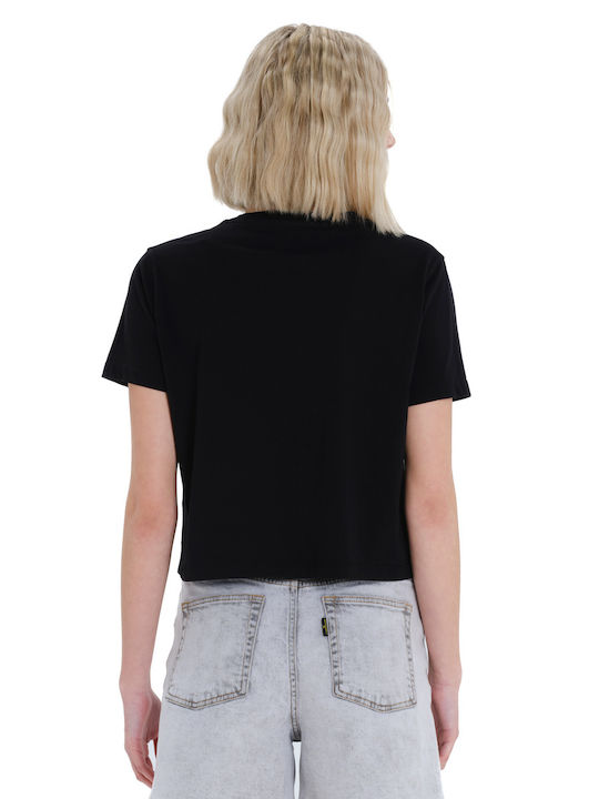 Women's Crop Cotton Short Sleeve Black Top