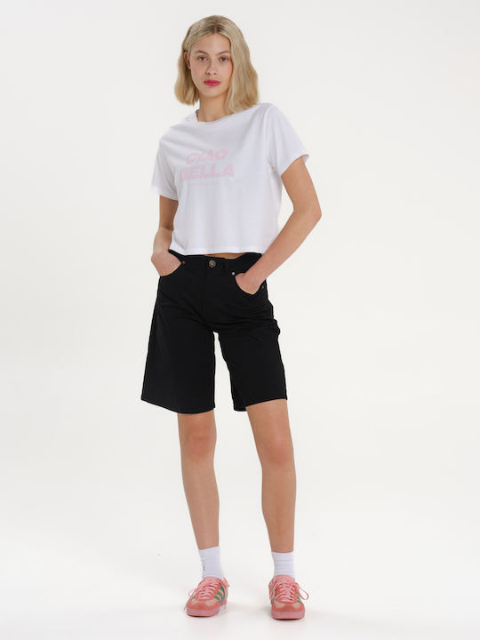 Women's Cotton Short Sleeve White Crop Top