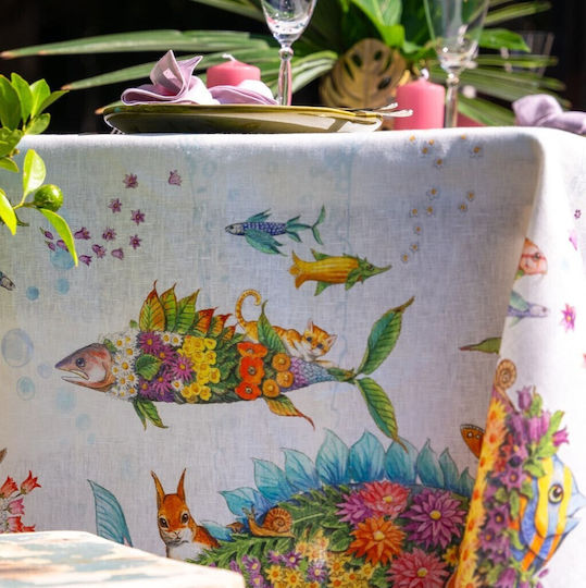 Tessitura Toscana Telerie Linen Tablecloth Pesciflora Pink 170x360cm