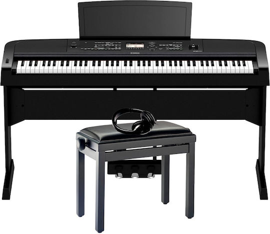 Yamaha Ключова дума DGX-670B с 88 Претеглени Клавиши с Поставка, Слушалки, Табуретка и Пюпитър Черен