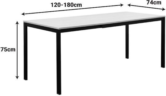 Extento Dining Table Extendable Wooden with Metal Frame Natural Shade 120(+60)x74x75cm