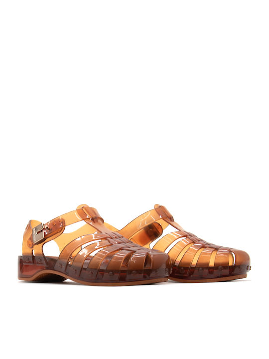 Damen Flache Sandalen Braun