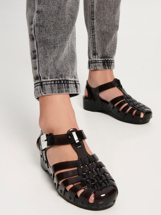 Damen Flache Schwarze Sandalen