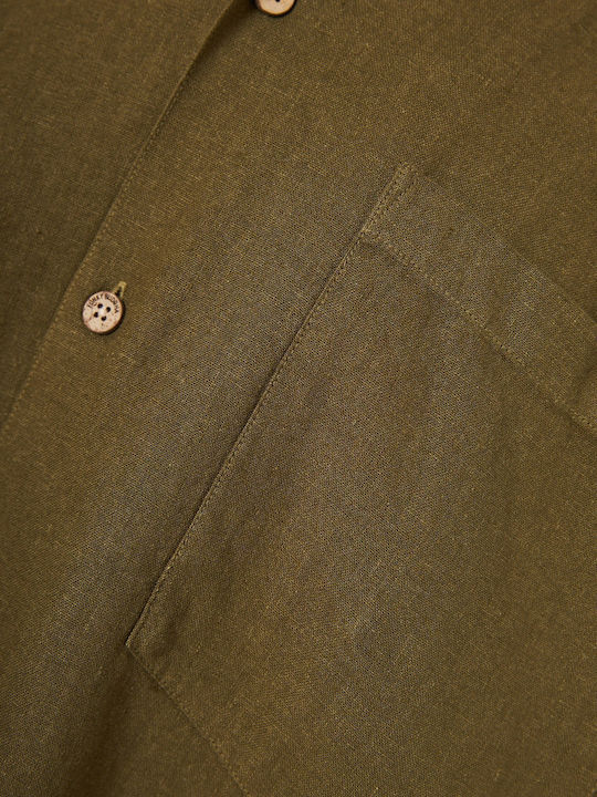 Funky Buddha Λινό Πουκάμισο Dusty Olive Green