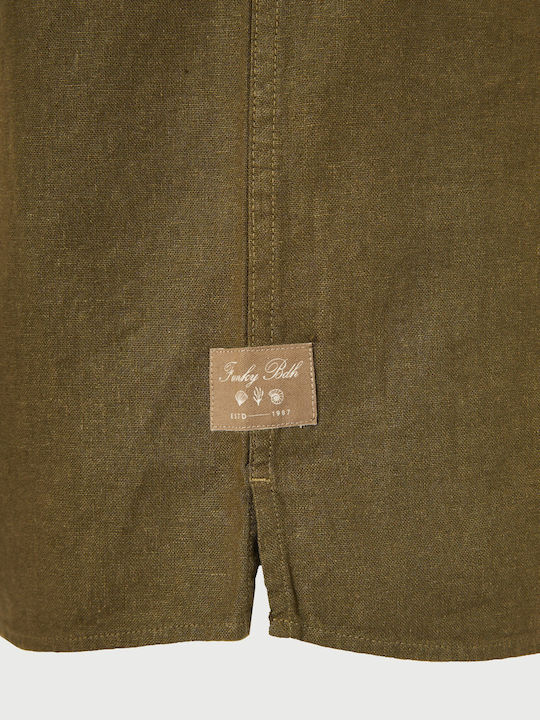 Short Sleeve Linen Shirt Dusty Olive Green