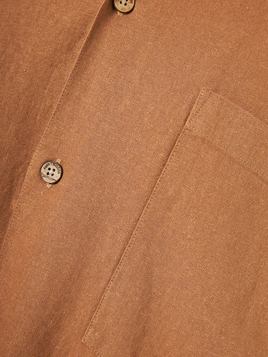 Short Sleeve Linen Shirt Brown