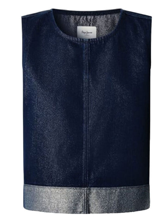 Women's Blouse Cotton Sleeveless Blue