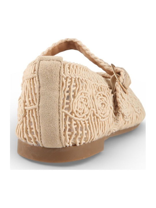Women's Ballerina Shoes With Strap In Beige Colour