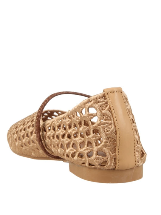 Women's Ballerina Shoes With Strap In Beige Colour