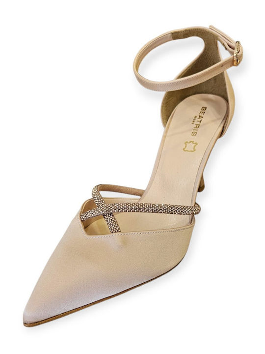 Satin Leather Heels with Strap & High Heel Pink