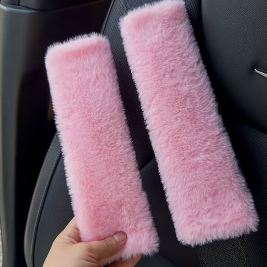 Husă Pentru Centura De Siguranță Auto Din Blană Set 2 Bucăți Roz