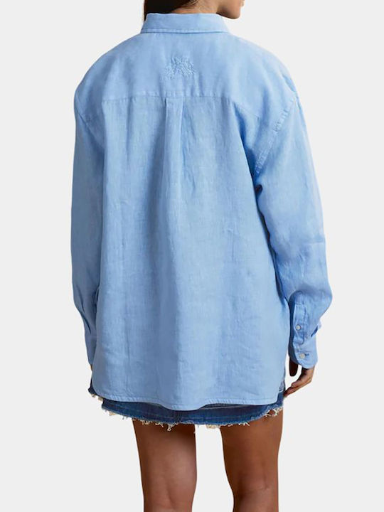Long Sleeve Women's Linen Shirt Light Blue