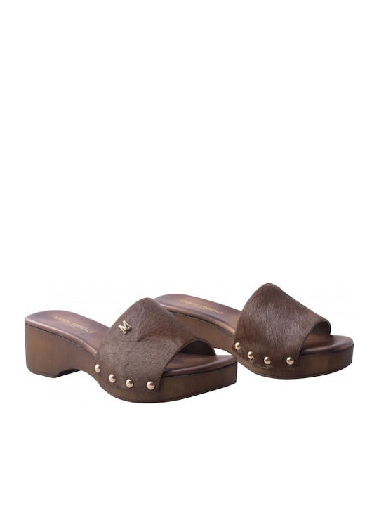 Leather Mules With Heel In Brown Colour 13033004 Brown