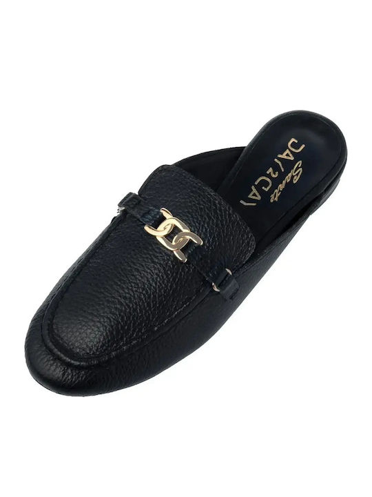 Leather Mules with Heel in Black Colour