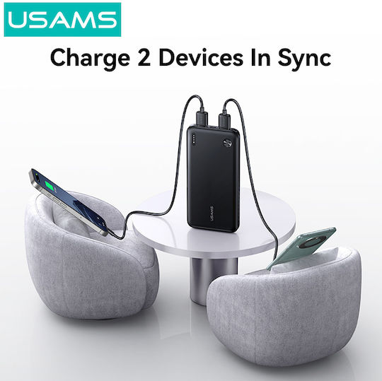 Usams CD253 Power Bank 10000mAh 10W με 2 Θύρες USB-A Μαύρο