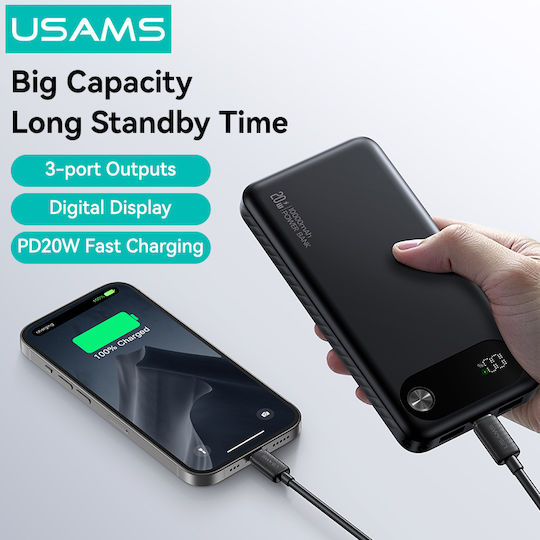 Usams CD249 Power Bank 10000mAh 20W με 2 Θύρες USB-A και Θύρα USB-C Λευκό