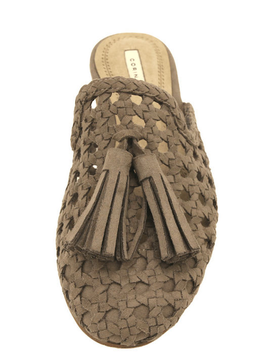 Taupe Damen Pantoletten mit Absatz