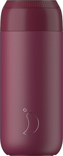Chilly's Cup Series 2 Glass Thermos Stainless Steel BPA Free 500ml Plum Red With Straw