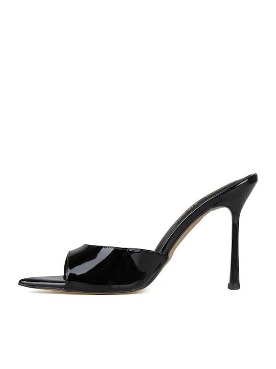 Mules In Patent Leather With High Heel In Black Colour