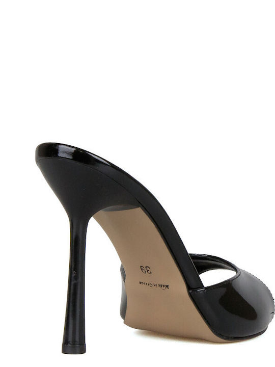 Mules In Patent Leather With High Heel In Black Colour