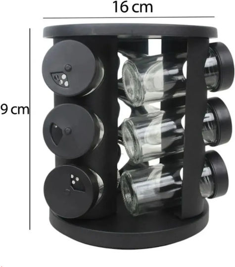 Spice Jars on Black Base 9 Pieces