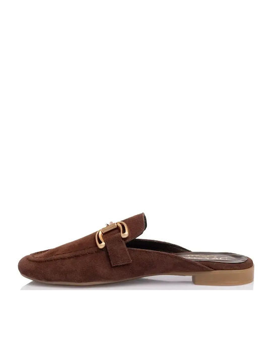 Leather Mules with Heel in Brown Colour