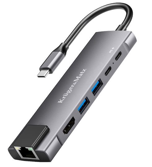 Kruger & Matz USB-C Лаптоп Докинг Станция с HDMI 4K PD Сива (KM0391.2)
