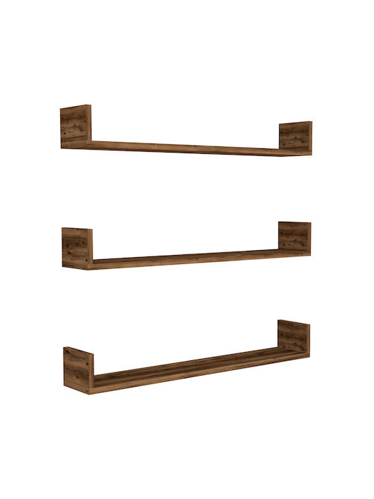 Tyrion Brown Wall Shelves (3 Pieces) 90x15x12cm
