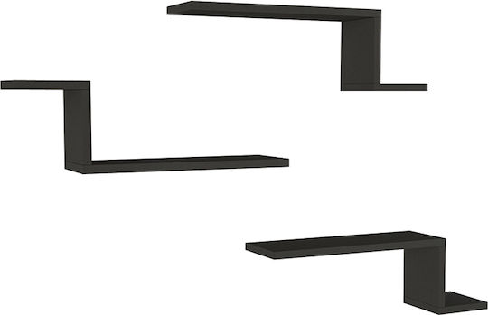 Rafturi Perete Lowa 3buc 57.7x14.5x18cm Cărbune de lemn