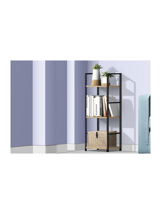 Βιβλιοθήκη Artemis-3080 Δρυς 3 Ράφια 29,1x23,5x80εκ Μαύρος Μεταλλικός Σκελετός